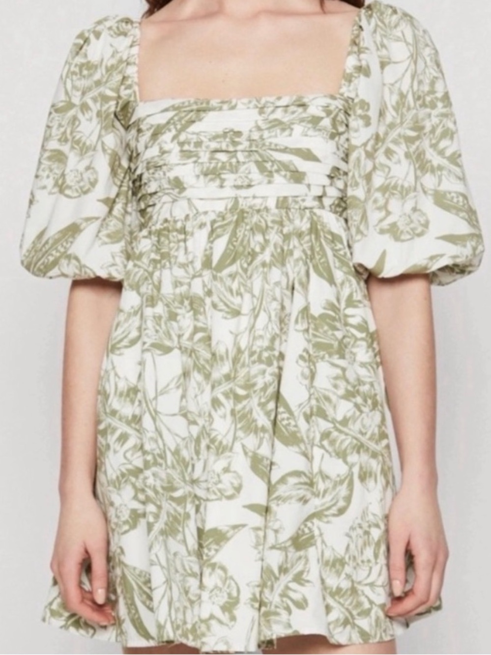 Abercrombie & Fitch Green Emerson Poplin Puff Sleeve Mini dress